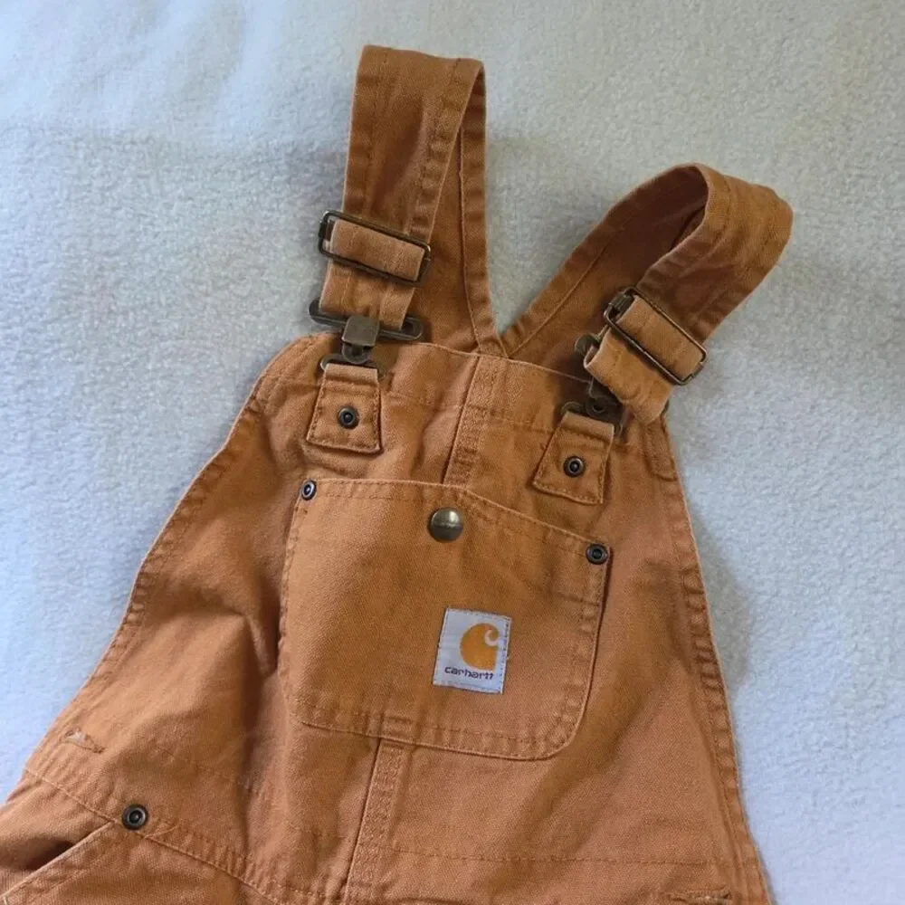 Carhartt Kids Size 7 Brown Duck Canvas Double Knee Bib Overalls Workwear Play
